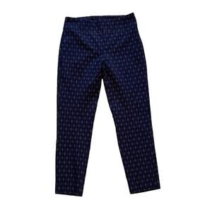 Orvis Navy Stretch Pull On Mid-High Waist Straight Leg Pant, Geometric Print 10